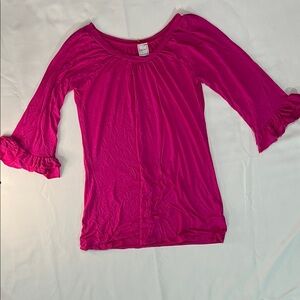 Herschel Supply Company Fuchsia Scoop Neck Ruffle Sleeve Top